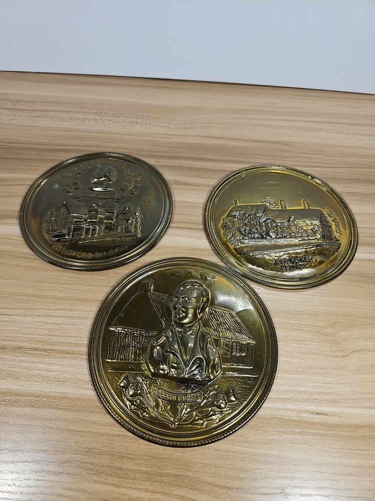 Lot Of 3 Vintage Decorative Brass Plates All Made In England