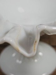 Fenton White Milk Glass Hobnail Ruffled Pedestal Compote Signed VTG, 8″
