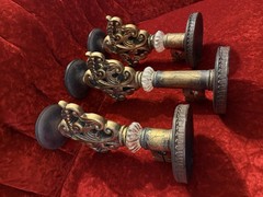 Ornate Rococo Victorian Hollywood Regency Style Gold Key Candle Holders Set Of 3