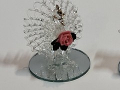Vintage Unbranded Spun Glass Figurines on Mirrored Bases Lot of 5 Bird Theme