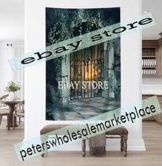 Gothic Iron Gate Tapestry Haunted Garden 59X82 in
