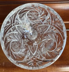 Czech Pinwheel Star of David Crystal Cut Glass 3 footed Candy Dish w Steeple Lid
