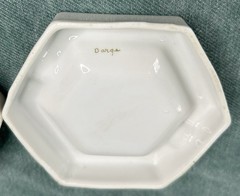 Vintage Porcelain Trinket Box Heart Set Miniatures Ashtrays Hand Painted Signed