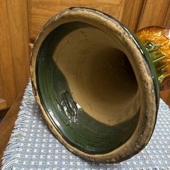 Majolica Pedestal Ceramic Plant Stand Art Nouveau Green Brown 13.25x7x8.75”
