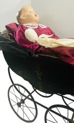 Antique 1800 Uhlen Carriage Rochester NY With Victorian Dolls Metal Wheels Rare