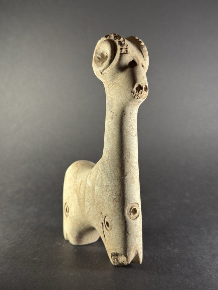 RARE ANCIENT N-EASTERN STONE CARVED RAM IDOL WITH DECORATION 15CM – CA 600-900AD