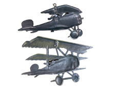 Vintage Cast Metal WWI Aircraft Wall Plaques Pair German & French Airplanes USA