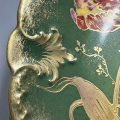GDA Antique France Porcelain Limoges Hand Painted Tulips Green Gold Art Nouveau