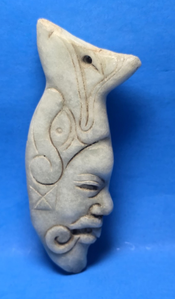 PRE-COLUMBIAN MIXTEC JADE HUMAN AND FISH DUALITY PENDANT