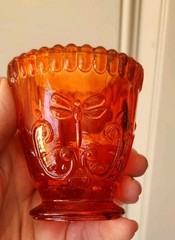 Vintage Orange Glass Toothpick Holder ~w Dragon Fly