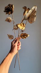 3x VTG 22″ Italian Gilt TOLE Flower-Long Stem Rose+Lily+Arrowhead-Shabby Chic