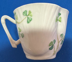 Vintage Belleek Pottery shamrock teacup/saucer set from Ireland – 11th mark
