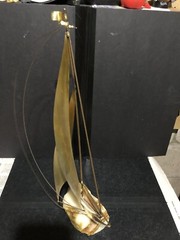 DEMOTT Signed Brass Sailboat On Onyx Base Sculpture Mid Century Modern 15” Tall