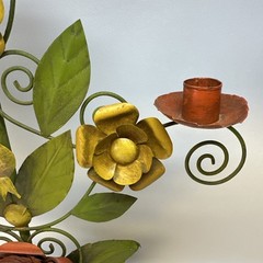 VTG Mid Century Toleware Metal Floral Tree of Life Candlestick 16″