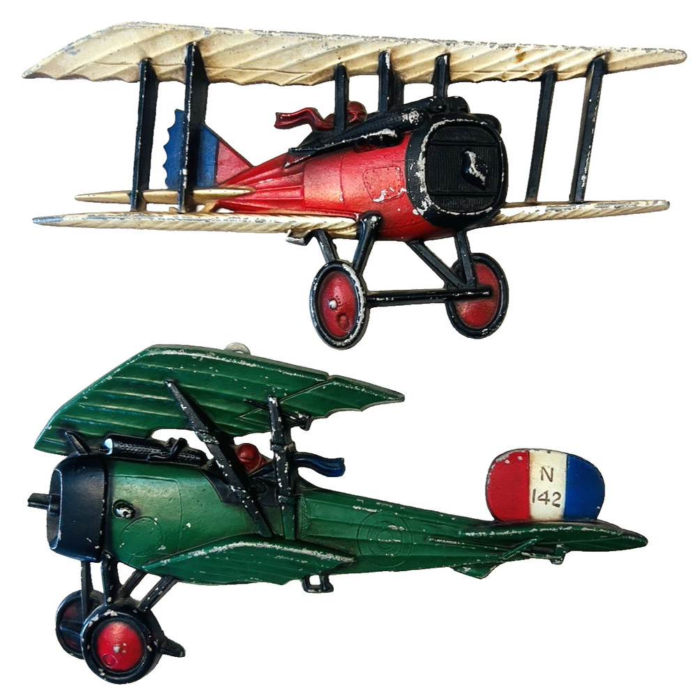 Vtg 1975/76 Homco Biplane WW2 War Airplane Metal Wall Decor USA Set of 2