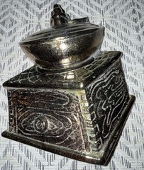 Vintage Cast Metal Wall Decor Coffee Grinder And Tea Kettle Lots Of Patina