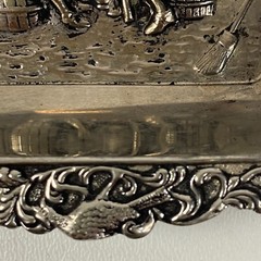 Antique Collectible Metal Cigarette Ashtray Men Sitting Around A Table Rare