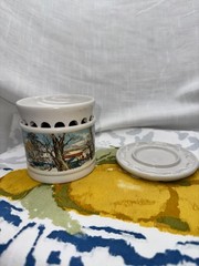 Made In Brazil Ceramic Potpourri Jar Scenic Winter Landscape Covered Dish 3.5 In