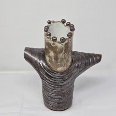 Handmade Studio Pottery Sculptural Vase Textured Brutalist Stoneware Art Vessel