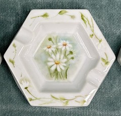 Vintage Porcelain Trinket Box Heart Set Miniatures Ashtrays Hand Painted Signed