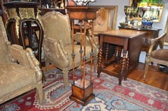 Neoclassical Wooden Walnut Burl & Bronze Pedestal Stand Tall 43 1/2 in