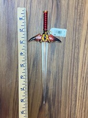 Small Glass Sword Eye of The Dragon Figurine Crystal & 22Kt Gold Goth Devil Wing