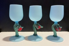 No label blue satin glass Victorian style soft matte hand blown decor