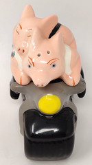 Pig Figurines Salt and Pepper Shakers Hogs on a Hog Motorcycle Harley Biker