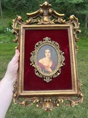 VTG Hollywood Regency Rococo Gold Gilt Ornate Framed Velvet Cameo Lady Wall Art