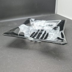 Fused Glass Black White & Gray Pebble Pebble Studio Art Glass Dish 12″
