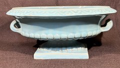 Turquoise Ceramic compote bowl w/relief decoration and handles. Made In Italy