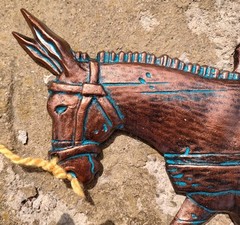 Set Of Two Vintage Mexican Man Donkey Homco Sexton Wall Decor Faux Copper Patina