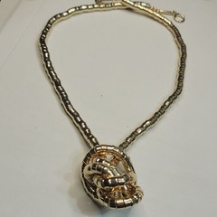 48″ Brutalist Articulated Necklace Modernist Gold Metal Snake Coil Necklace