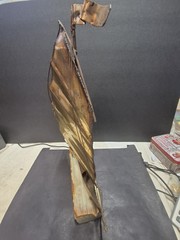 John DeMott Signed Metal Brass Sailboat Sculpture On Stone Base Decor Display