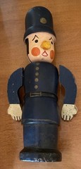 Vintage English Police Bobby Wooden Bank Bobble Head Handpainted Japan 11”