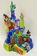 Handmade Clay Pottery Rainbow Blended Colors Aquarium Fishbowl Castle 11 1/8″