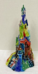Handmade Clay Pottery Rainbow Blended Colors Aquarium Fishbowl Castle 11 1/8″