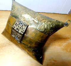 BAG~Brass & Copper Pillow Trinket Purse With Felt Lining Inside Antique Damaged