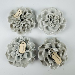 Chive France Collection Limoges Gray White Ceramic Flowers Set of 4 Vintage #4