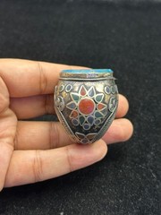 Rare Islamic Writing Turquoise Ring Silver Plated Afghanistan Origin Size 9 US