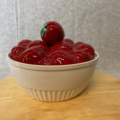 Vintage White Bowl With Strawberry Lid 7″ Diameter So Cute! Unbranded