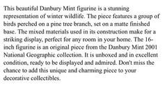 Vintage Danbury Mint National Geographic WINTER QUARTET Bird Figurine Statue 16″