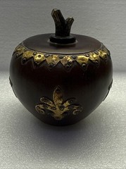 Rare Antique(?) Wood-Like Apple Decor w/Metal Brass Tone Accents