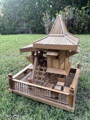 Traditional Intricate Asian/Doll Model house made of bamboo – has light inside