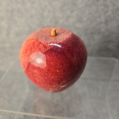 Vintage Polished Red Apple Marble Stone Fruit w/ Wood Stem