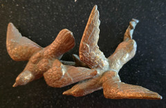 Vintage Gilt Painted Cast Metal Birds, Decorative Elements