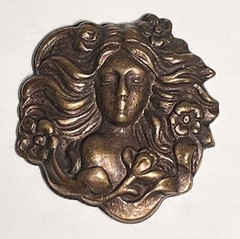 Lot of 3 Vintage Bronze Art Nouveau Repousse Medallions, About 1″ Each