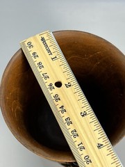 Vintage Carved Wooden Folk Art Cup Vase Vessel 3 Carved Wood Figures SIGNED 4.8″