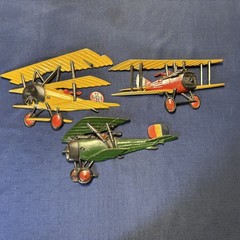💥 Vintage Sexton Homco Metal Airplanes Wall Decor Set 3 Biplane Triplane Clean
