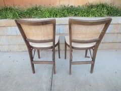 Vintage Stakmore Wooden Folding Chair Cane Back Vinyl Padded Seat